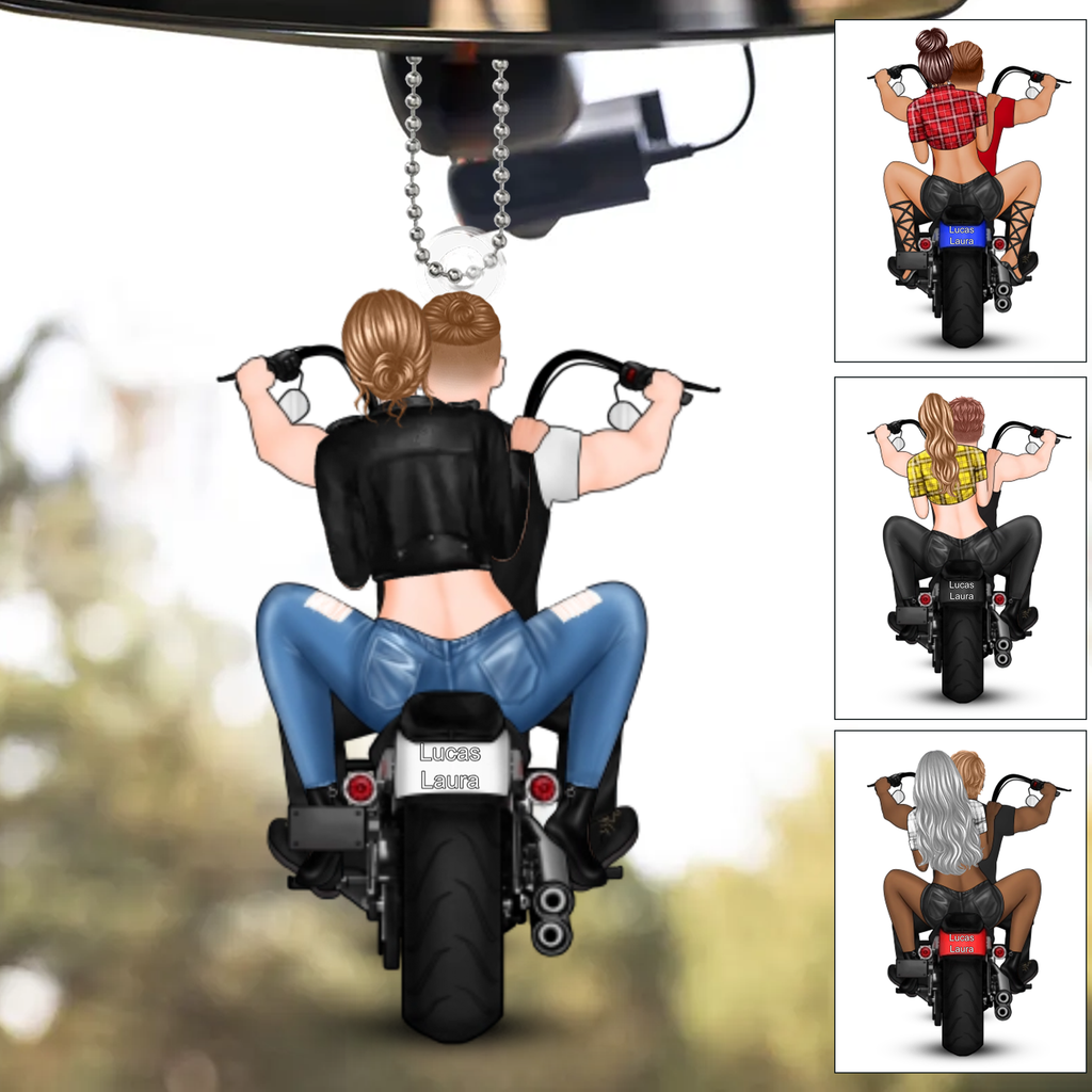Personalised Acrylic Car Ornament  - Couple and Motorbike