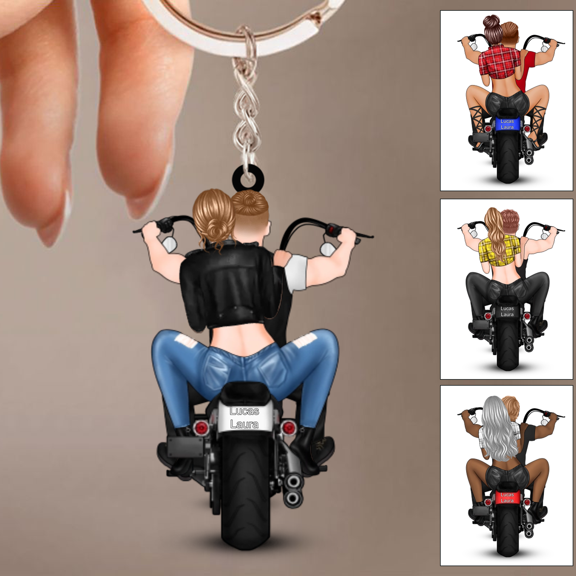 Personalised Acrylic Keyring - Couple and Motorbike