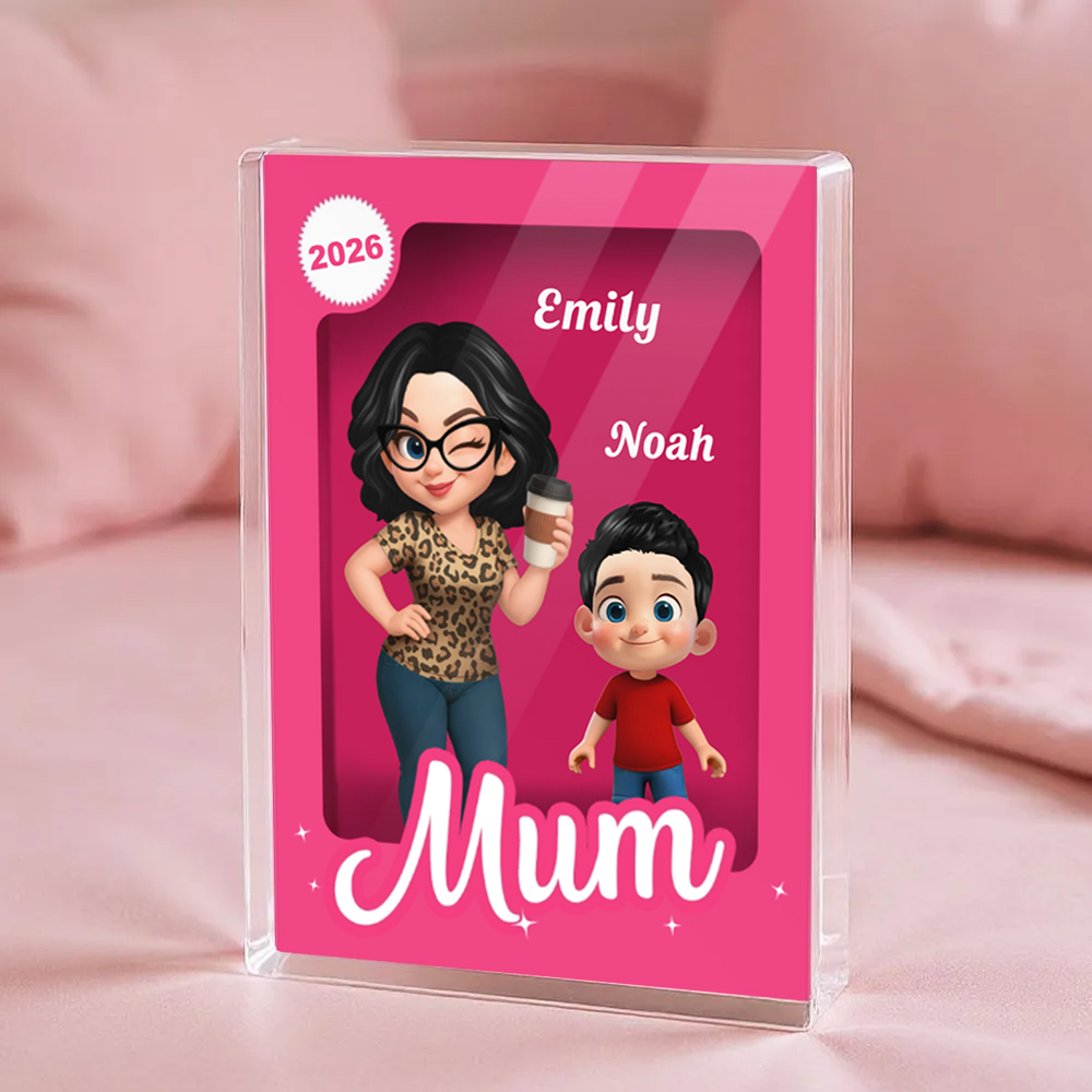 Personalised Pink Freestanding Acrylic Plaque - Mum/Grandma with Children Design