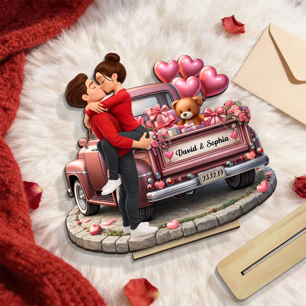 Personalised Anniversary Wooden Plaque - Couple and Valentine Truck Design