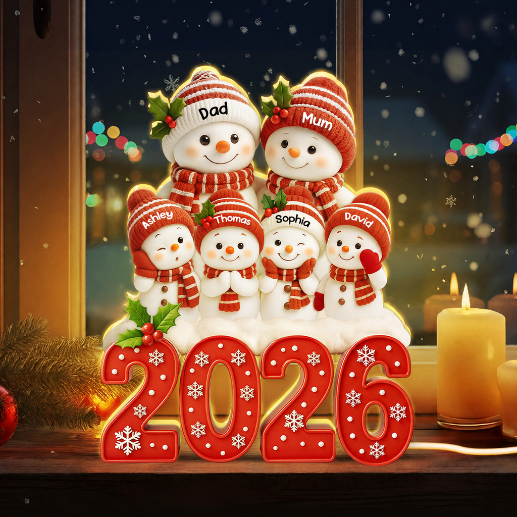 Personalised Family LED Light Box with Names - 2026 Christmas Snowman Design