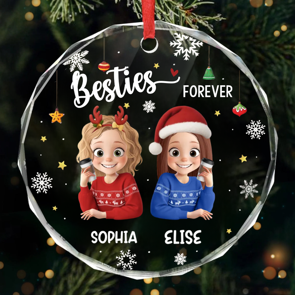 Personalised Glass Christmas Ornament - Besties/Sisters Forever