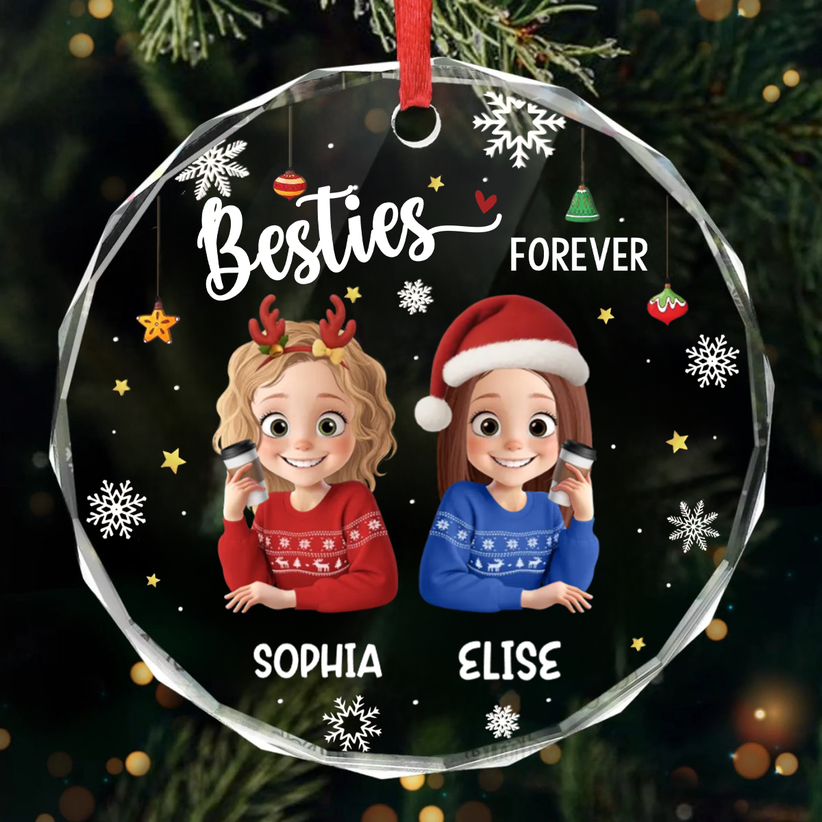 Personalised Glass Christmas Ornament - Besties/Sisters Forever