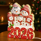 Personalised Family LED Light Box with Names - 2026 Christmas Snowman Design