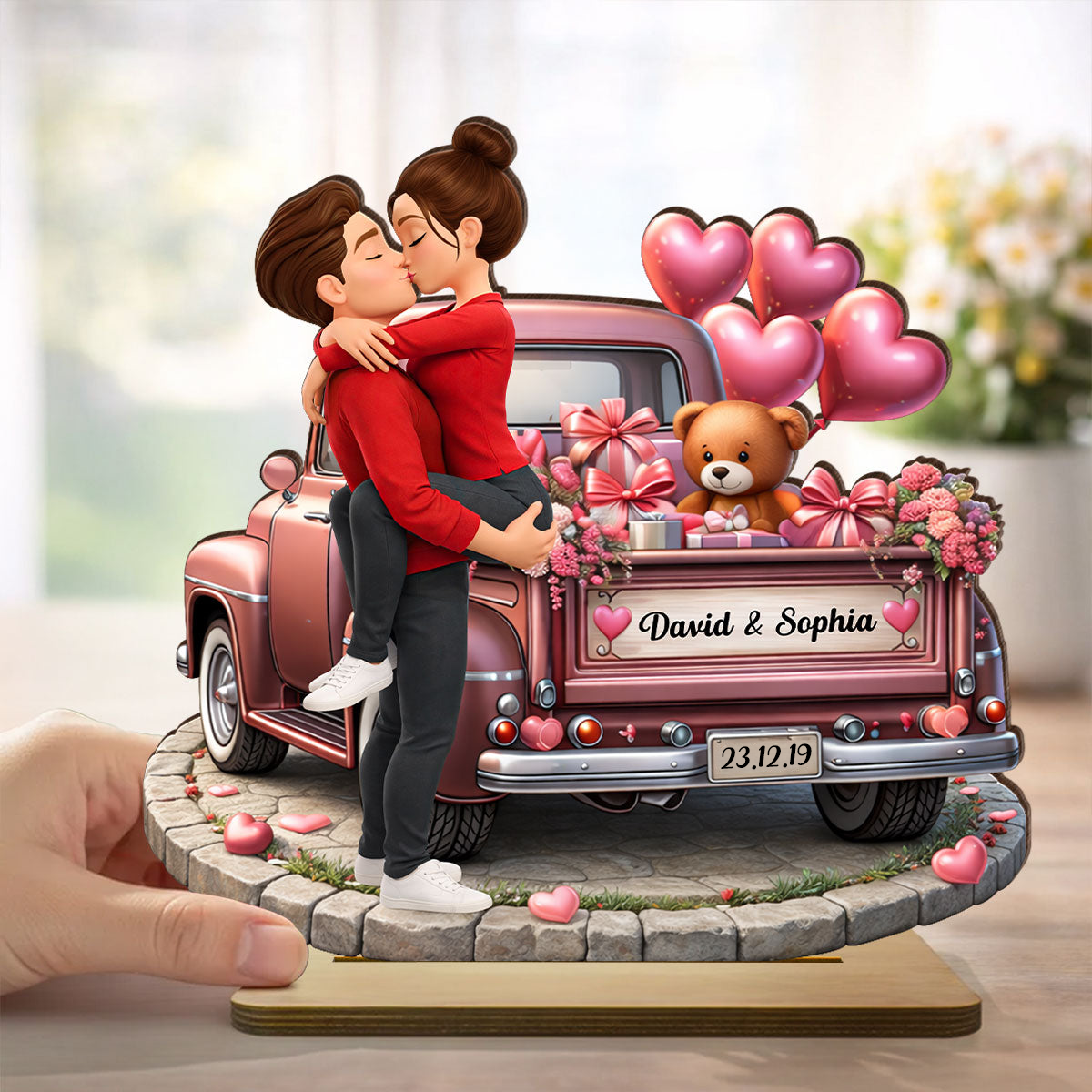 Personalised Anniversary Wooden Plaque - Couple and Valentine Truck Design