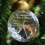 Personalised Couple Glass Christmas Ornament with Photo - First Christmas Married
