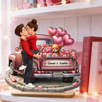 Personalised Anniversary Wooden Plaque - Couple and Valentine Truck Design