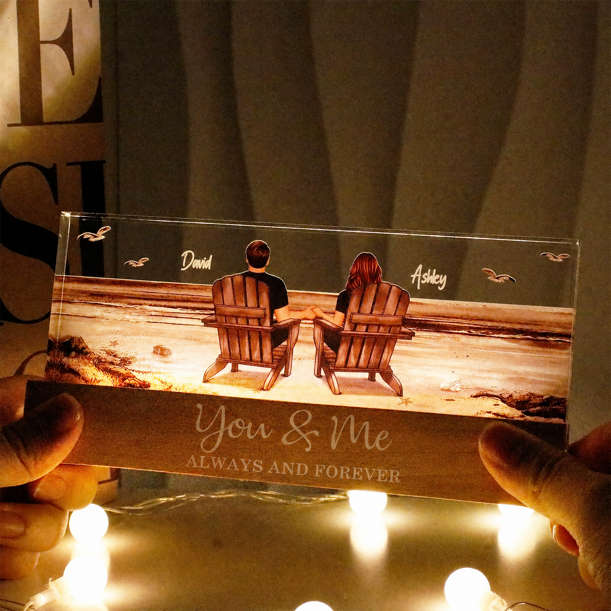 Personalised LED Night Light - Couple on the Beach Design