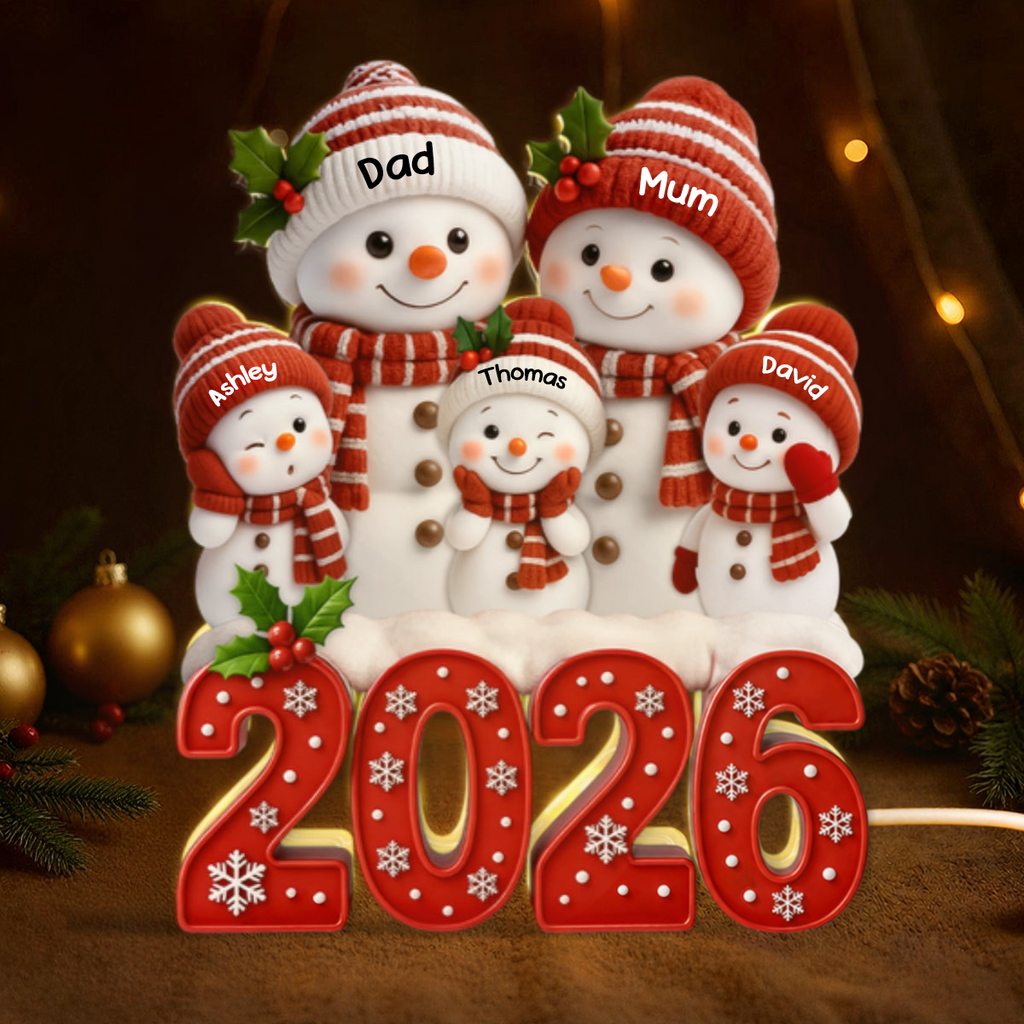 Personalised Family LED Light Box with Names - 2026 Christmas Snowman Design