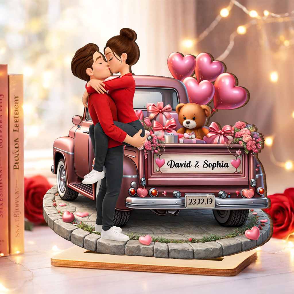Personalised Anniversary Wooden Plaque - Couple and Valentine Truck Design
