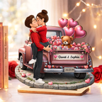 Personalised Anniversary Wooden Plaque - Couple and Valentine Truck Design