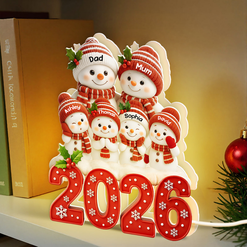 Personalised Family LED Light Box with Names - 2026 Christmas Snowman Design