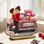 Personalised Anniversary Wooden Plaque - Couple and Valentine Truck Design