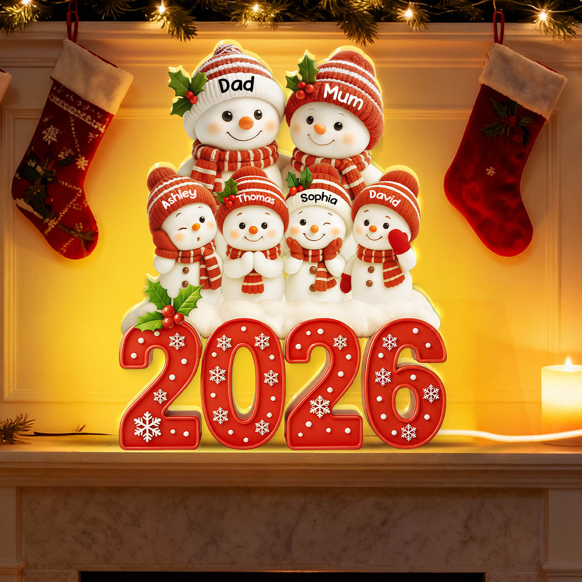 Personalised Family LED Light Box with Names - 2026 Christmas Snowman Design