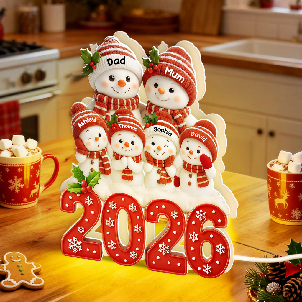 Personalised Family LED Light Box with Names - 2026 Christmas Snowman Design