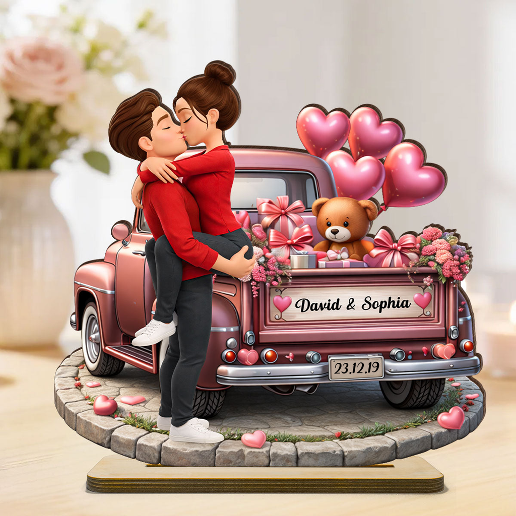 Personalised Anniversary Wooden Plaque - Couple and Valentine Truck Design