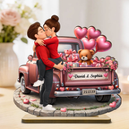 Personalised Anniversary Wooden Plaque - Couple and Valentine Truck Design