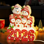 Personalised Family LED Light Box with Names - 2026 Christmas Snowman Design