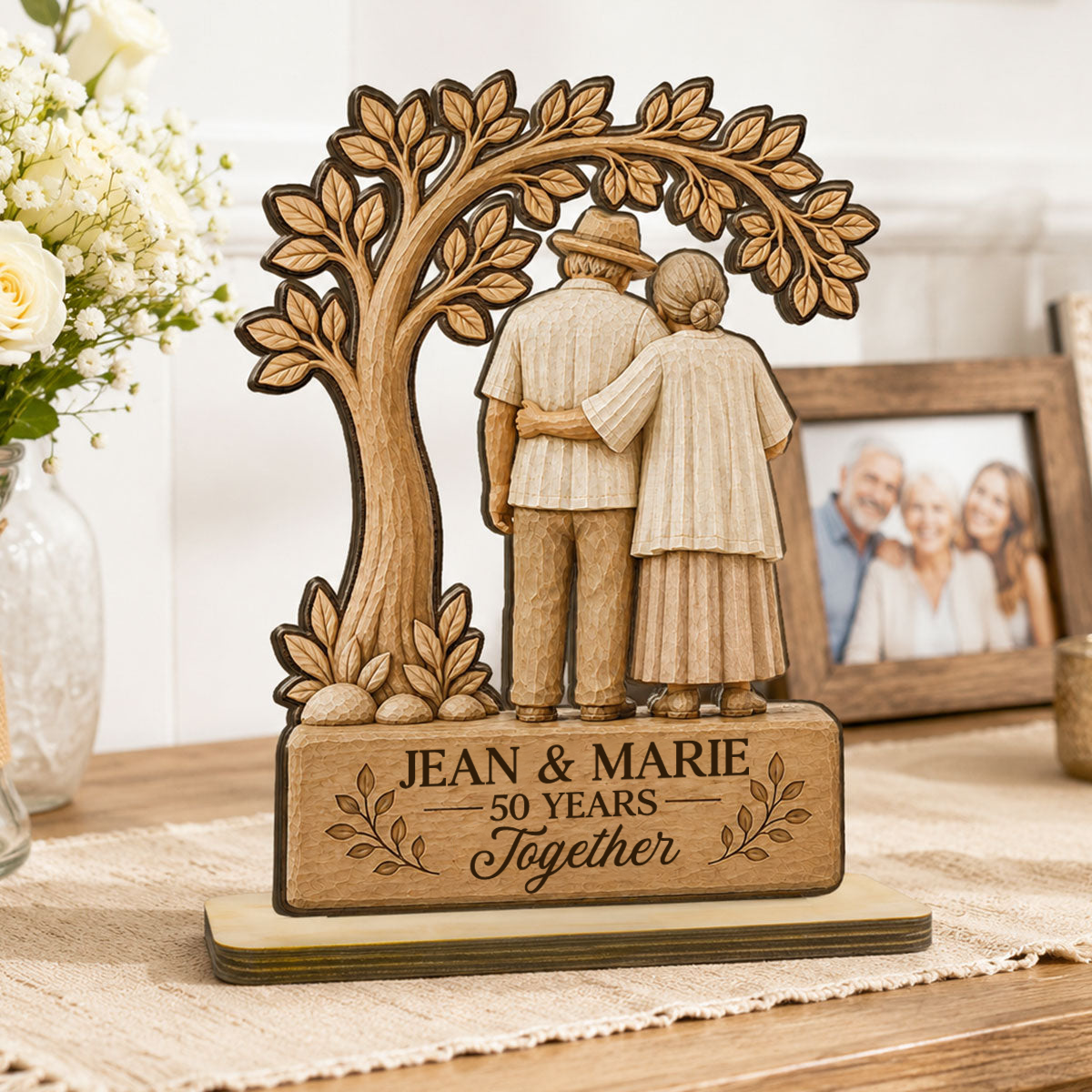 Personalised Anniversay Wooden Plaque with Year & Names - Elderly Couple Design