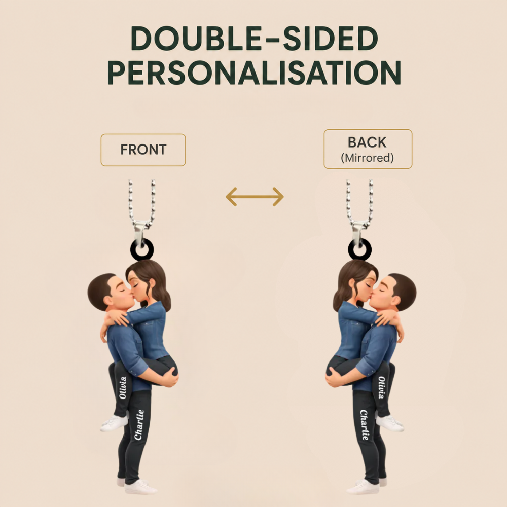 Personalised Couple Acrylic Car Ornament - Hugging Couple Design