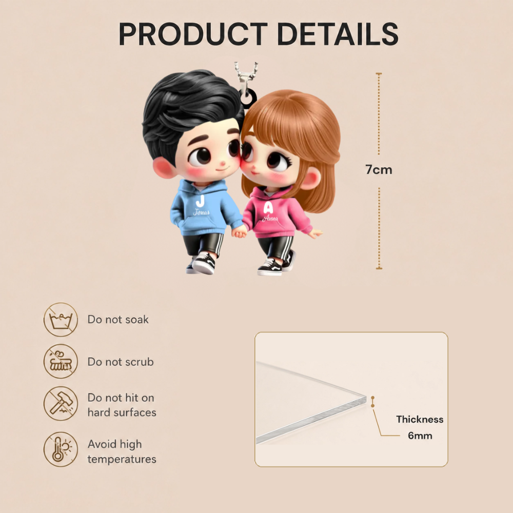 Personalised Couple Acrylic Keyring - Cartoon Character Design