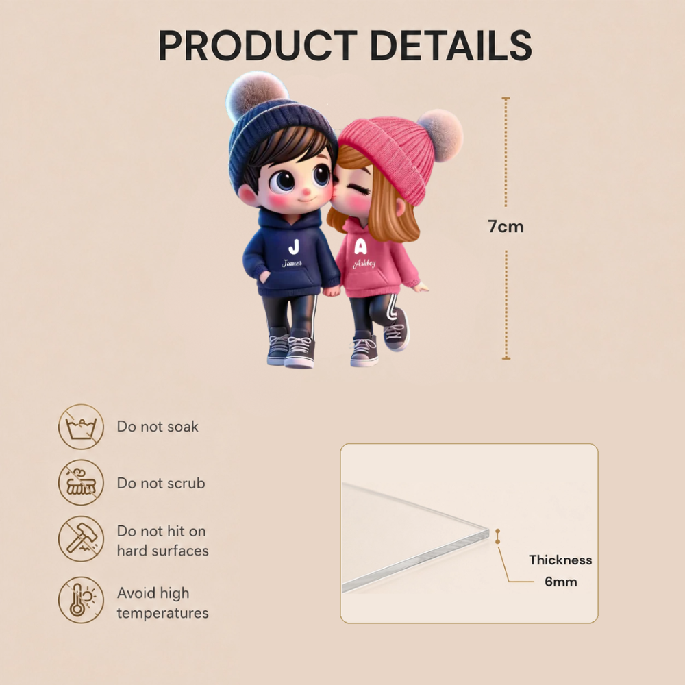Personalised Acrylic Keyring for Couples - Couple in Hoodies Design