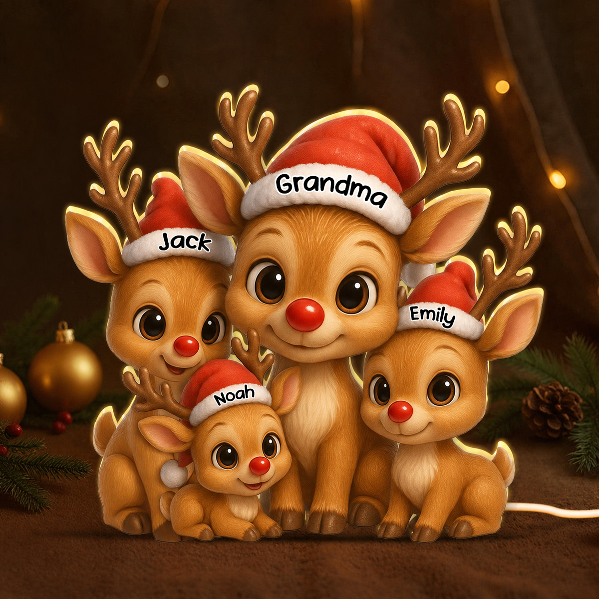 Personalised Grandma LED Light Box with Names - Reindeer Design
