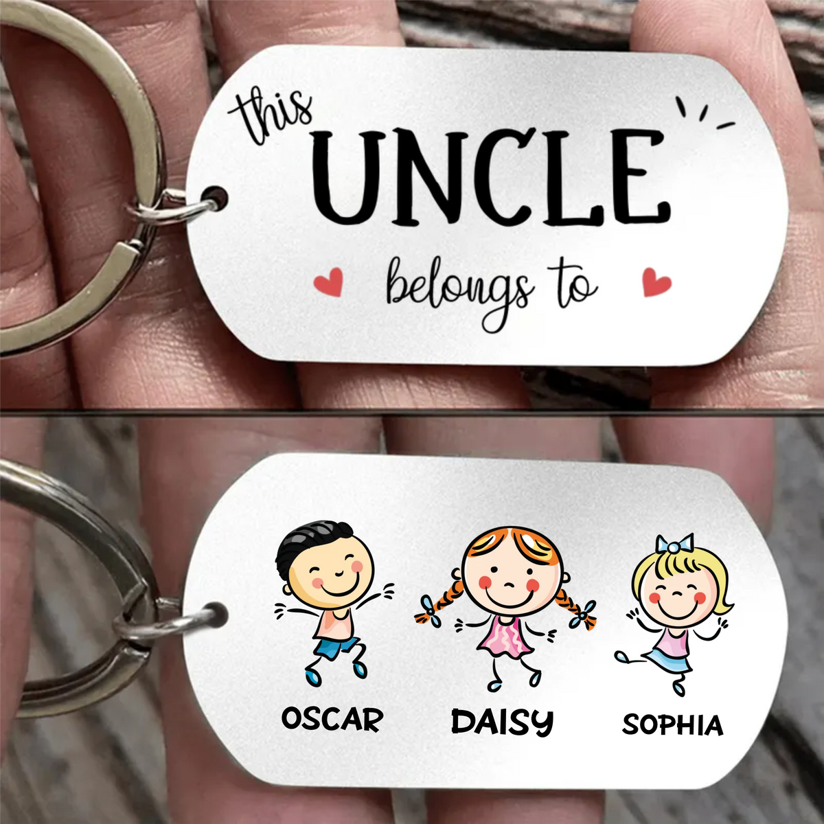 Personalised Stainless Steel Keyring with Children’s Names & Icons - This...belongs to Design