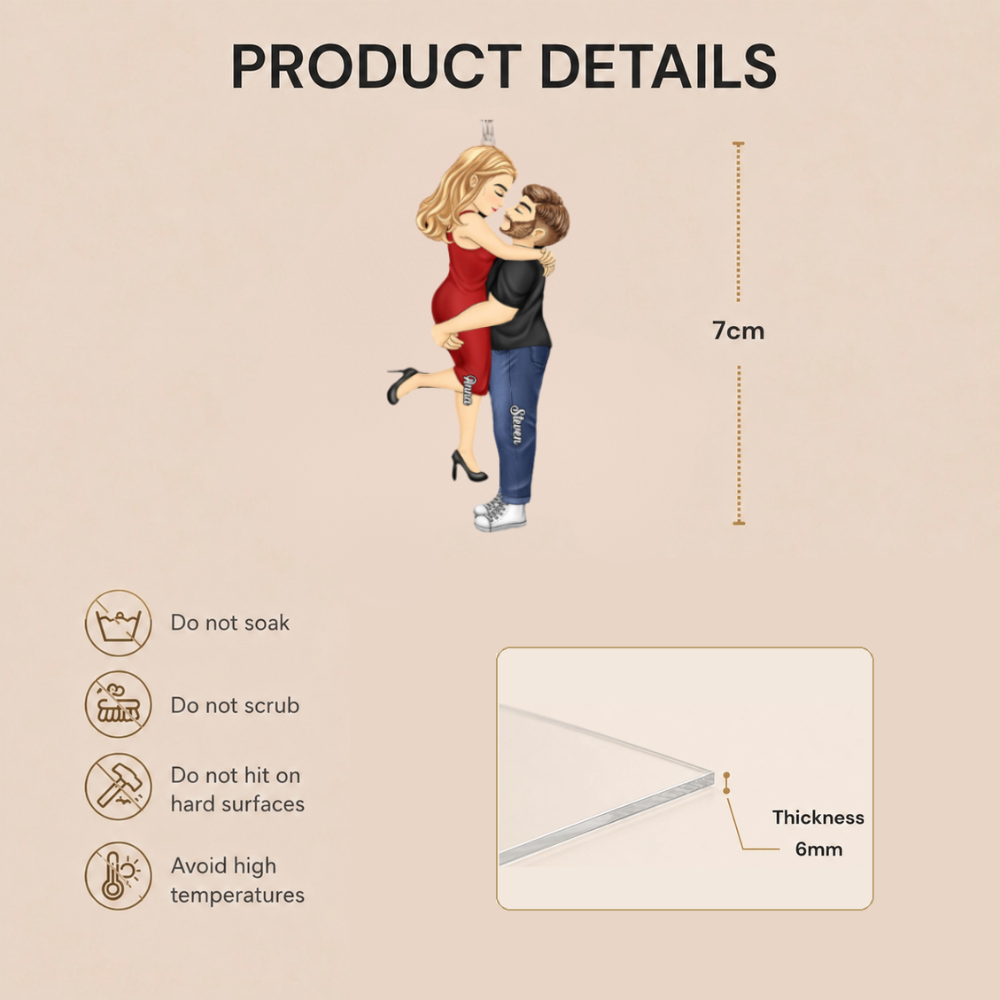 Personalised Couple Acrylic Keyring - Hugging Couple Design
