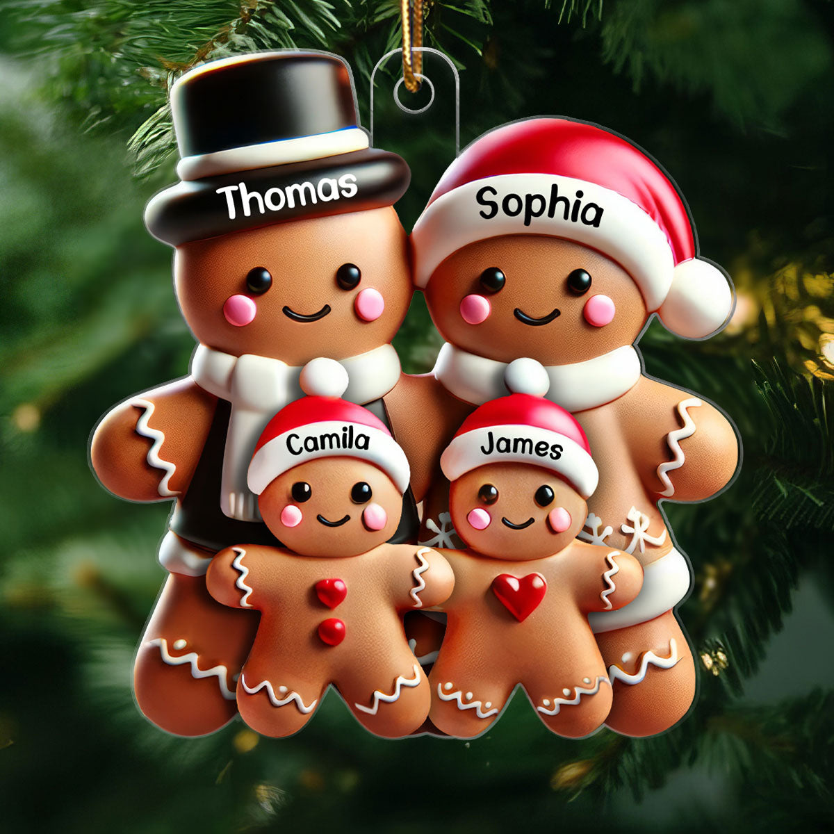Personalised Family Acrylic Christmas Ornament with Names - Gingerbread Man Design