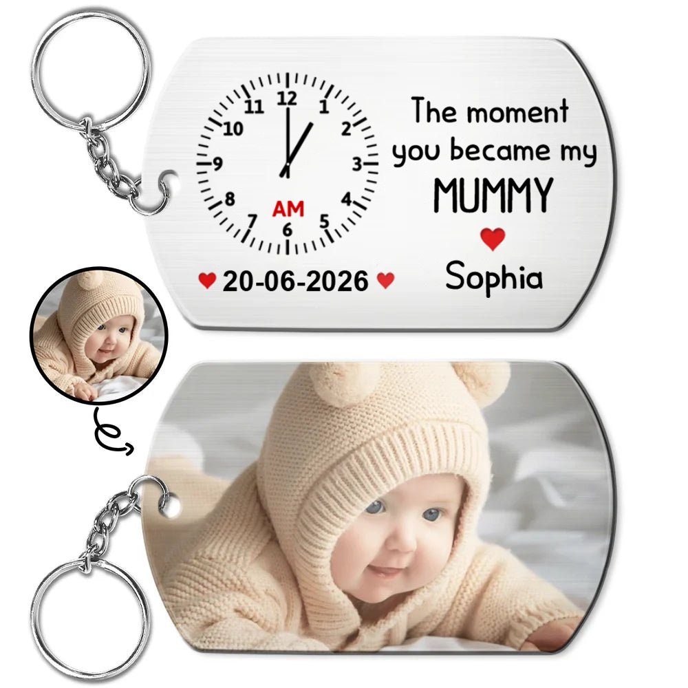 Personalised "The Moment you Became my..." Keyring with Photo - Clock Design