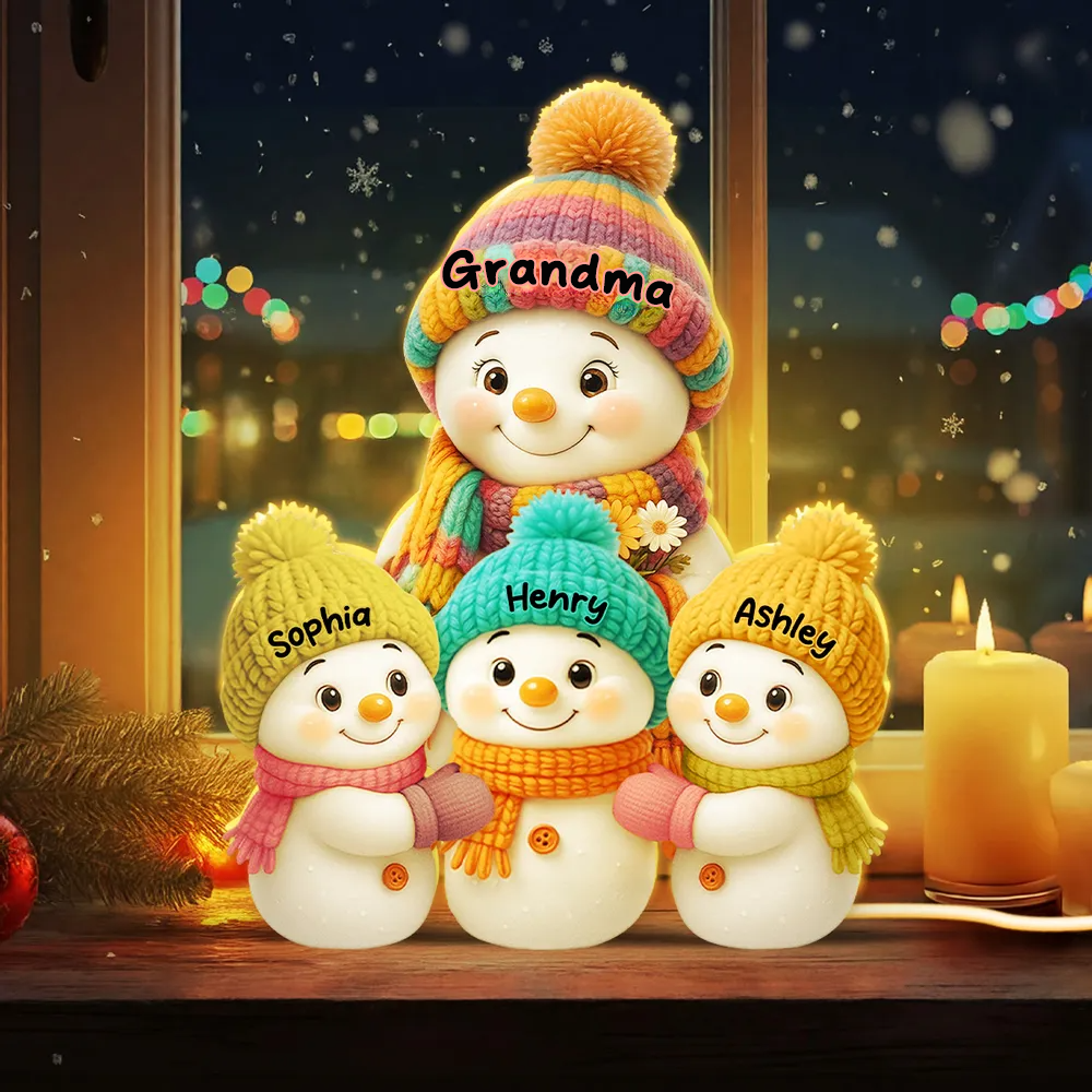 Personalised LED Light Box for Grandma and Grandad - Snowman Design