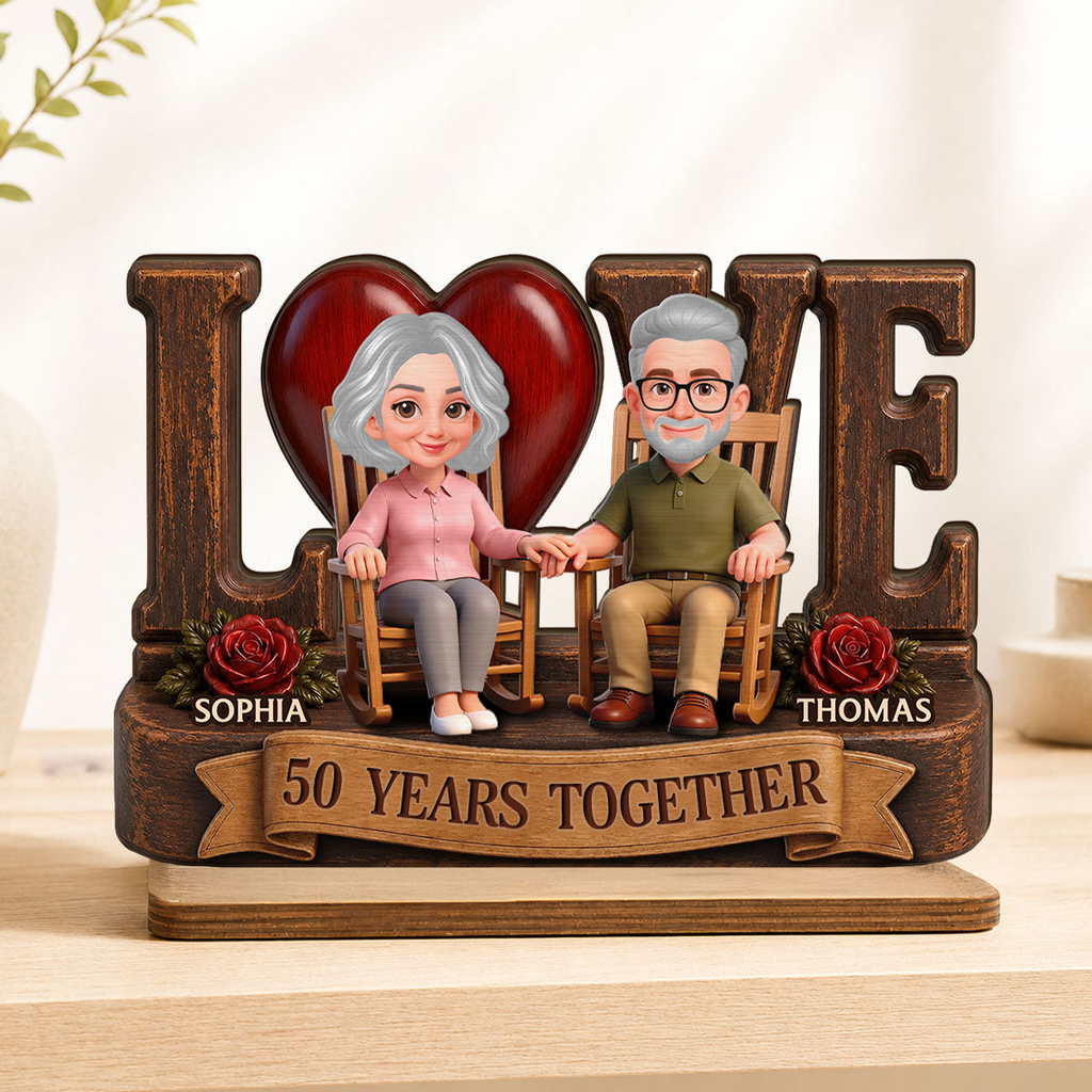 Personalised Anniversary Layered Wooden Plaque -  Love Couple Design