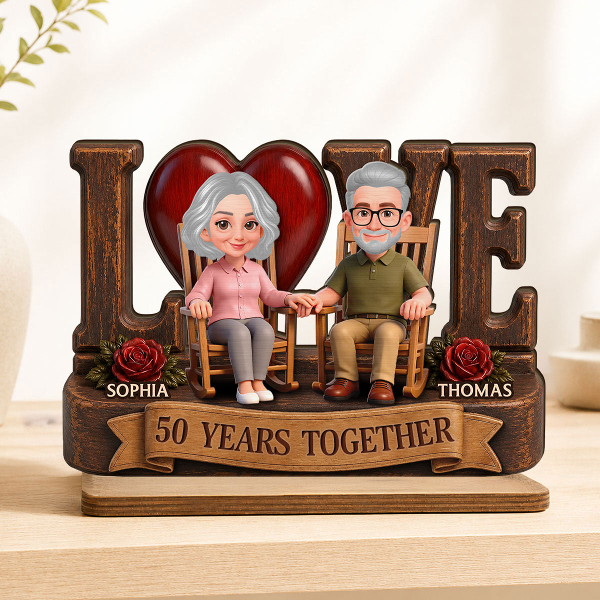 Personalised Anniversary Layered Wooden Plaque -  Love Couple Design
