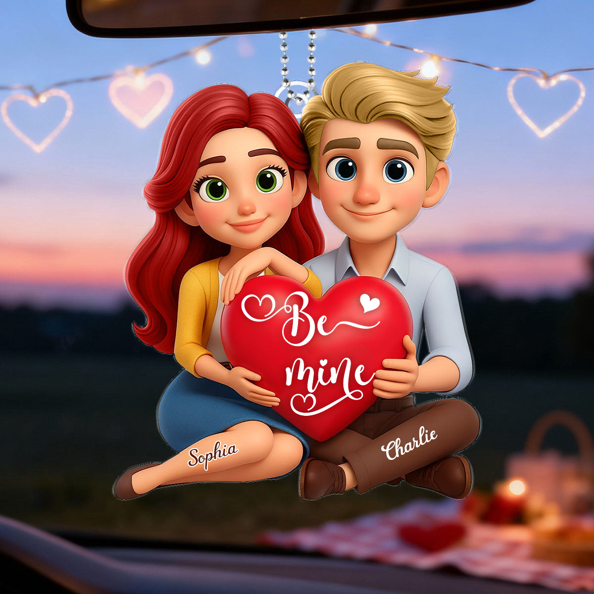 Personalised Acrylic Car Ornament for Couples - Be Mine