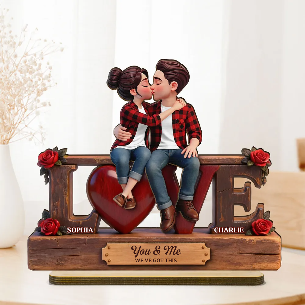 Personalised Anniversary Layered Wooden Plaque for Couples -Love Design