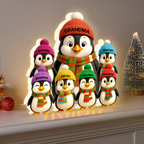 Personalised Grandma LED Light Box with Names - Penguins Design