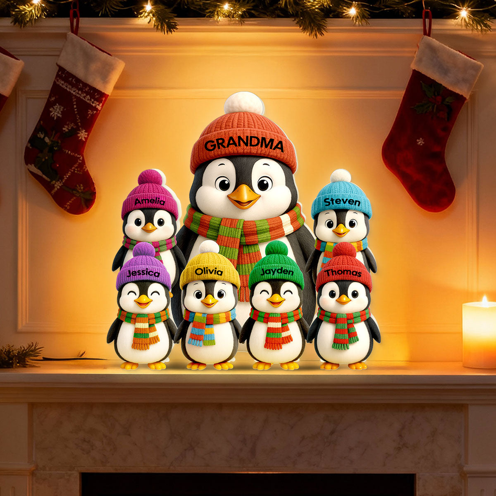 Personalised Grandma LED Light Box with Names - Penguins Design