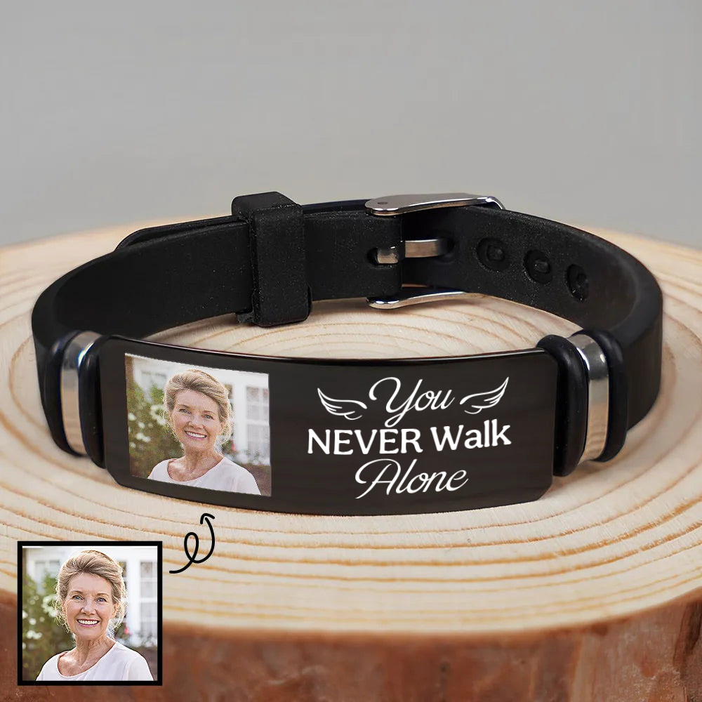 Personalised Memorial Silicone Bracelet with Photo - " Never Walk Alone "