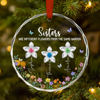 Personalised Glass Christmas Ornament with Birthstones - Floral Design