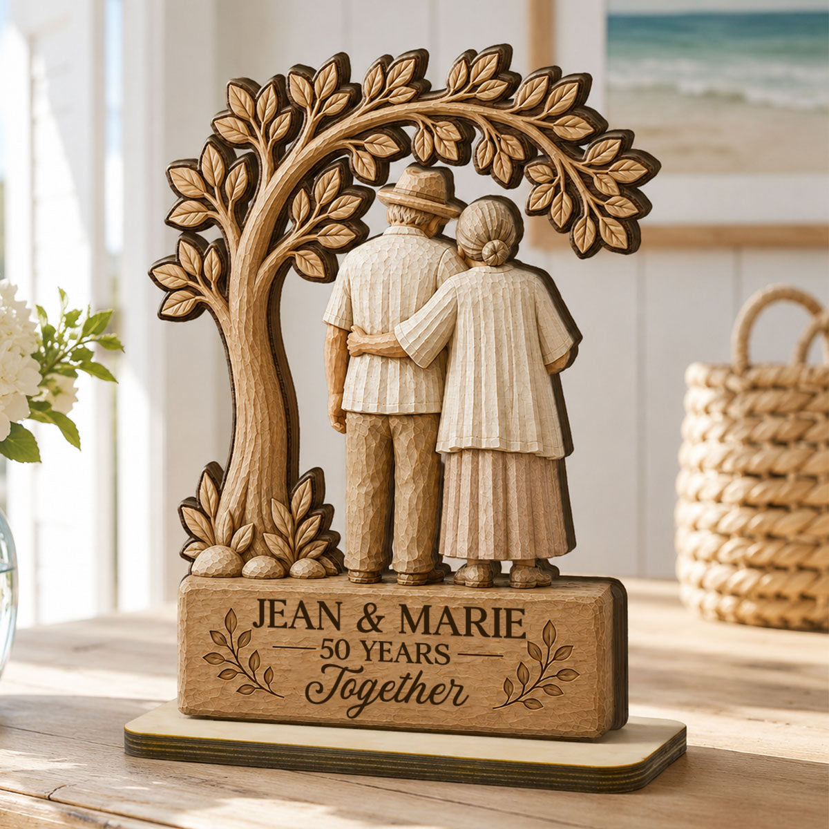 Personalised Anniversay Wooden Plaque with Year & Names - Elderly Couple Design