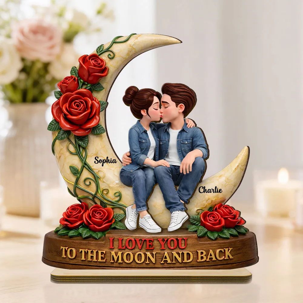 Personalised Couple Wooden Plaque - Love You to the Moon and Back