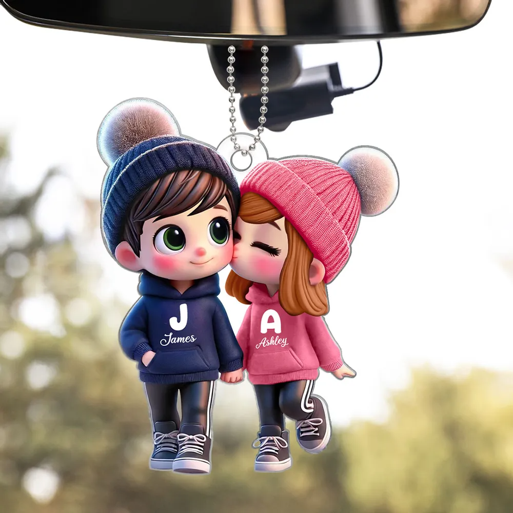 Personalised Acrylic Hanging Ornament for Couples - Couple in Hoodies Design