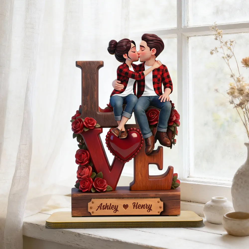 Personalised Couple Wooden Plaque - with "LOVE" Design