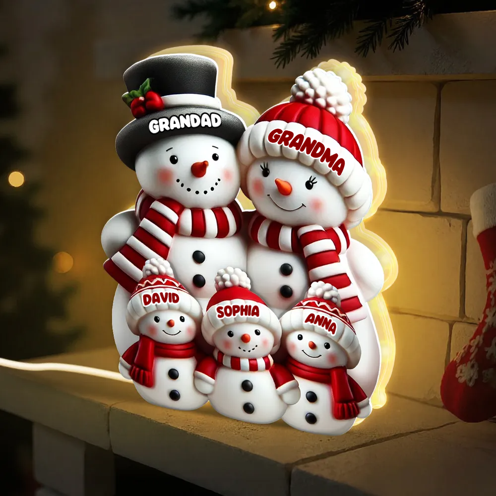 Personalised LED Light Box for Grandma and Grandad - Snowman Design
