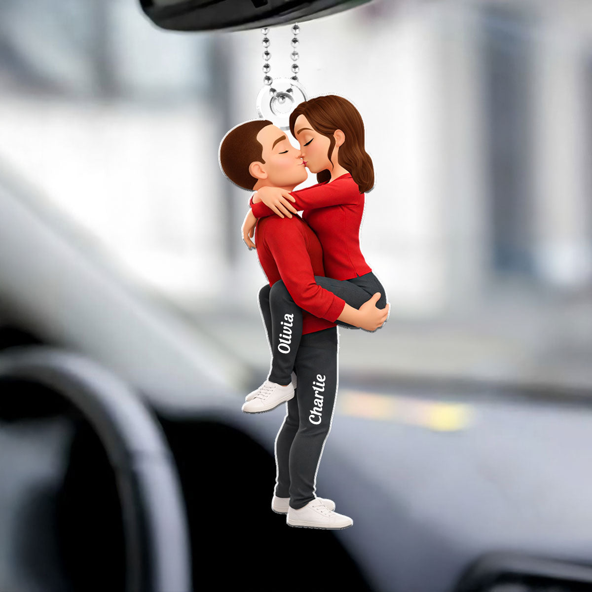 Personalised Couple Acrylic Car Ornament - Hugging Couple Design