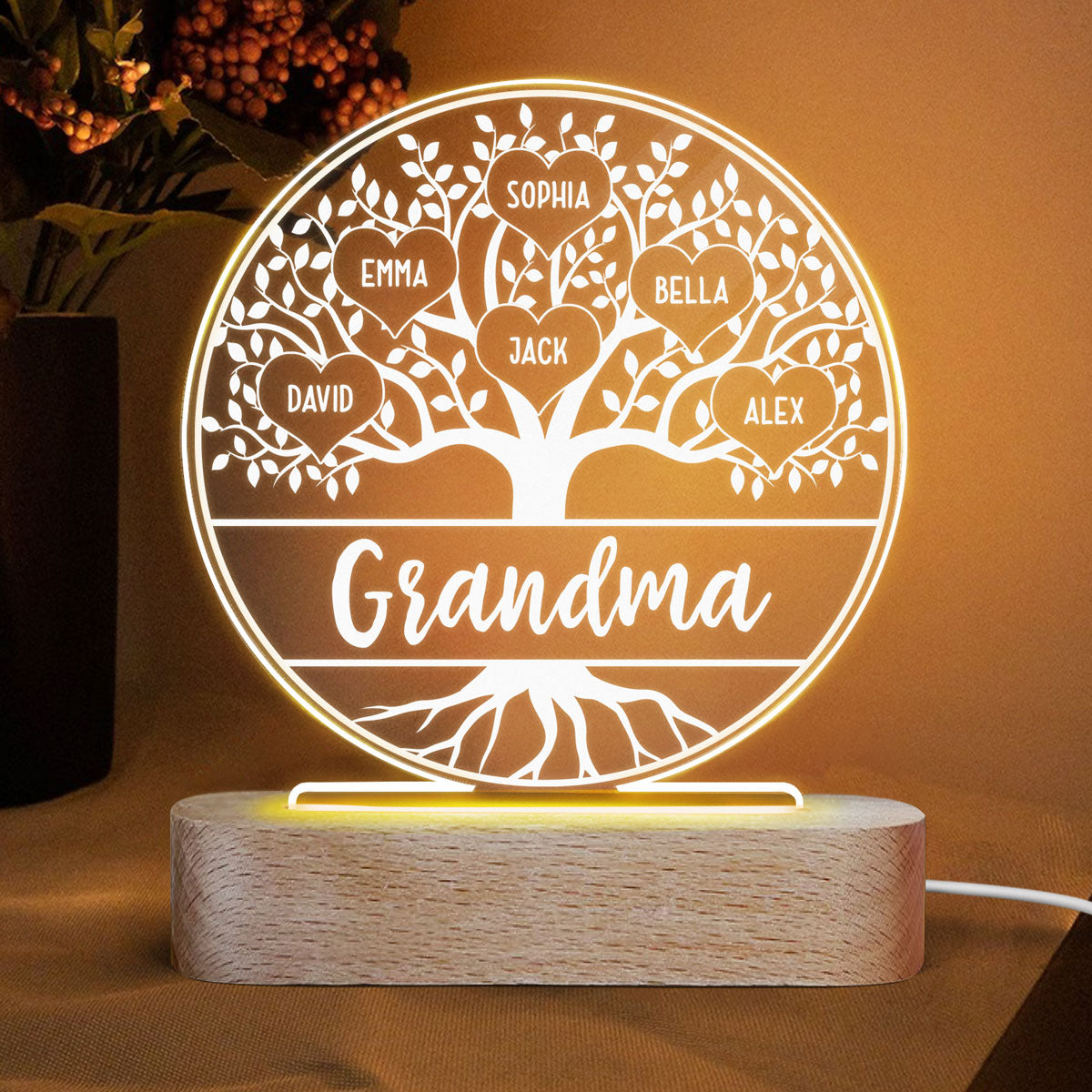 Personalised Family Tree LED Night Light with Names