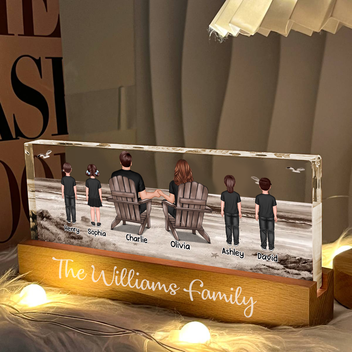 Personalised Family LED Night Light - Couple with Children & Pets Design
