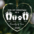 Personalised Glass Christmas Ornament - "Our 1st Christmas as a Family of..." Footprint Design