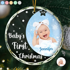 Personalised Glass Christmas Ornament with Photo - Baby's First Christmas